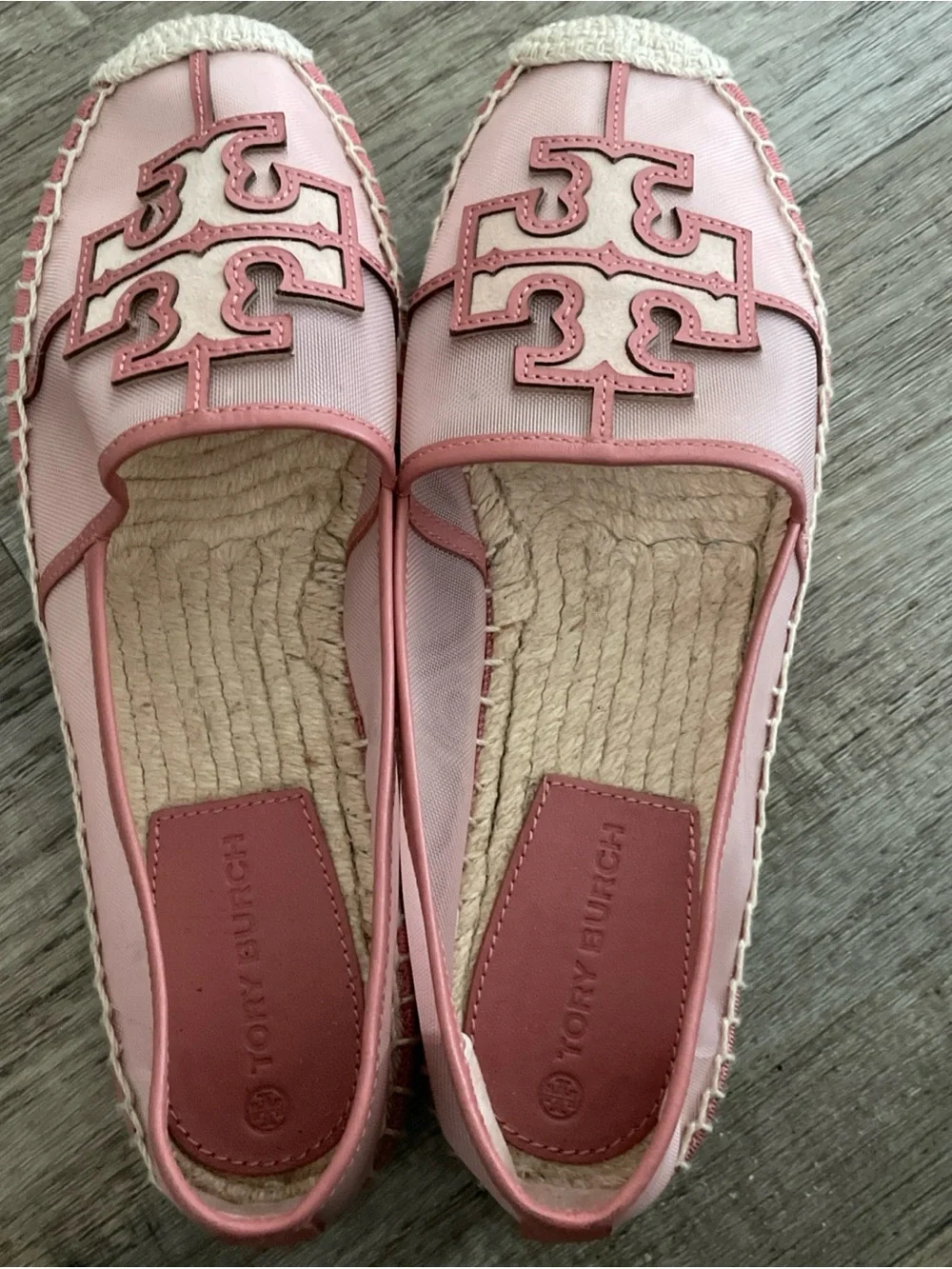 Tory Burch Ines Espadrille Mesh/Calf Leather/Silk Suede in Seashell Pink US 8